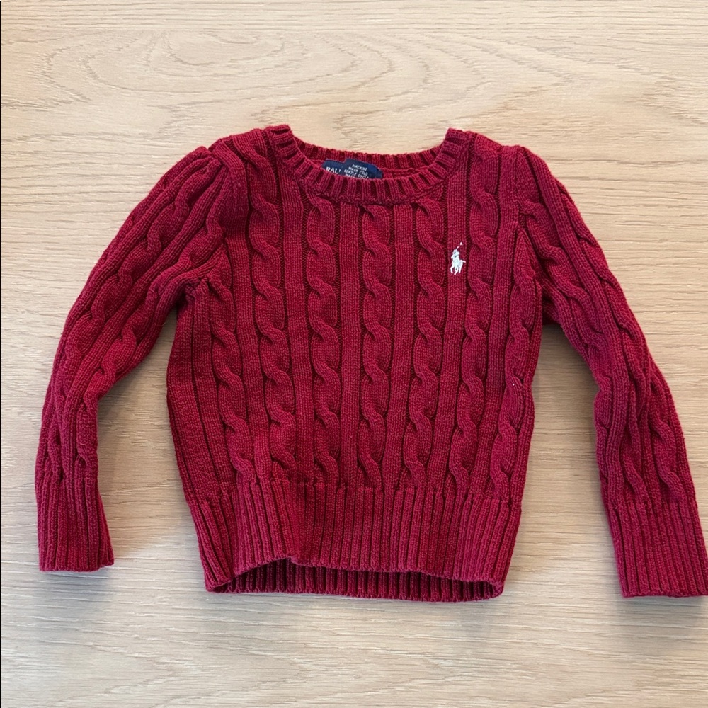Ralph Lauren Polo cable knit sweater 2T EUC crimson color